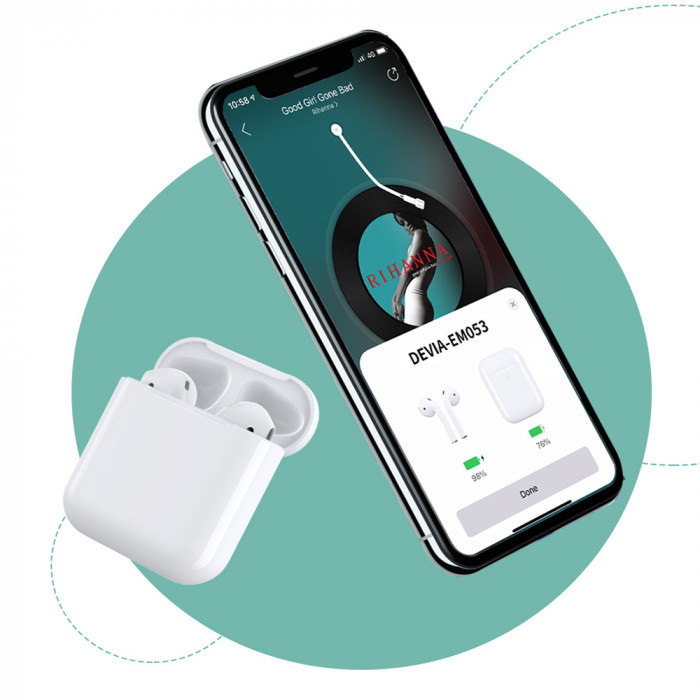 Bezicne Slusalice Devia AirBuds TWS bele